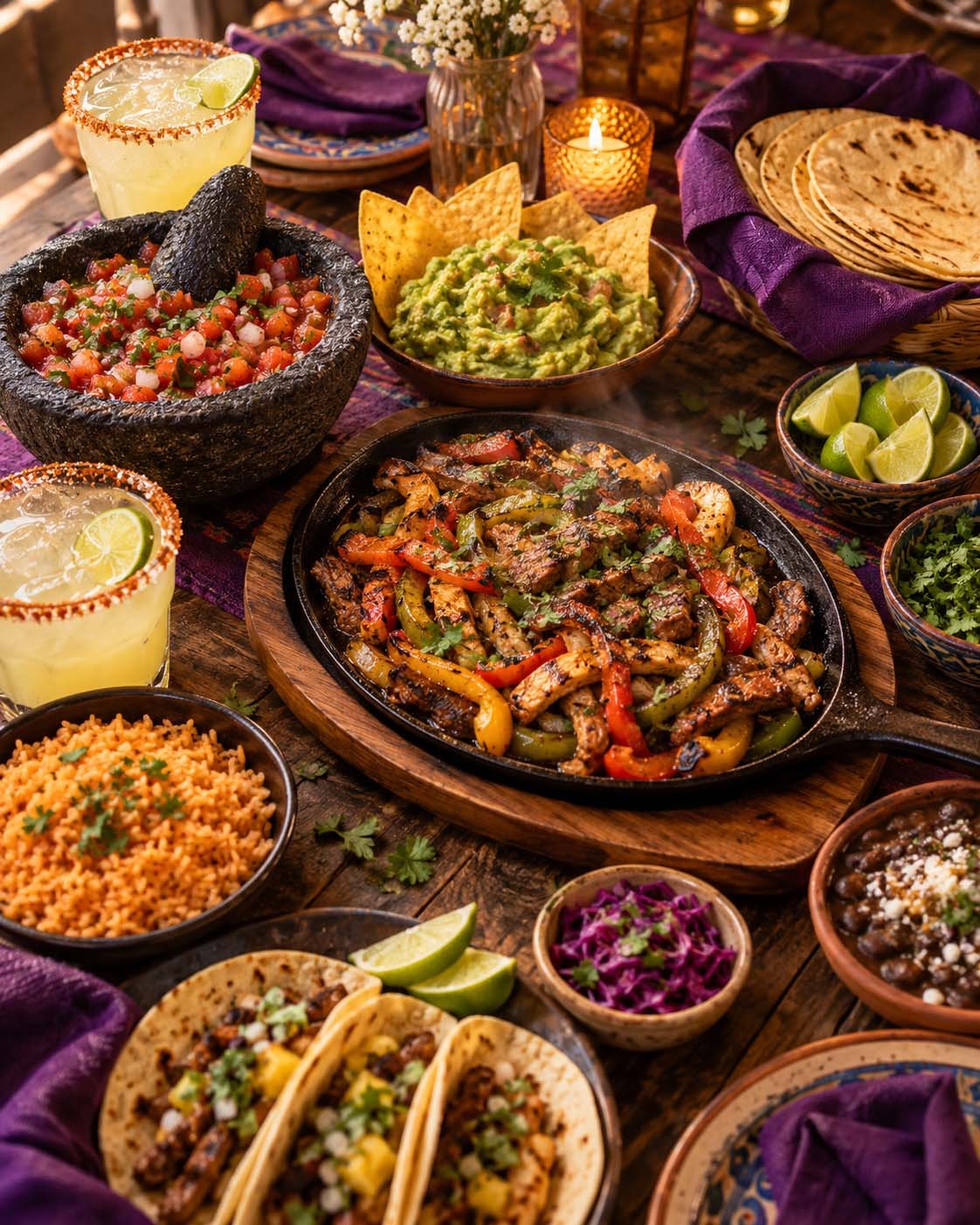 Shared dishes on the table at Luna de Mexico